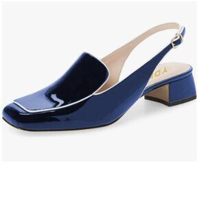 YDN Navy Blue Square Toe Block Low Heels Slingback Formal Loafer Dressy Shoes